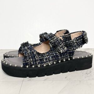 Stuart Weitzman Zoe Lift Embellished Tweed Sandal 8B